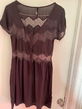 O'Neill Lace-Trim Button Front Mini Dress - Plum